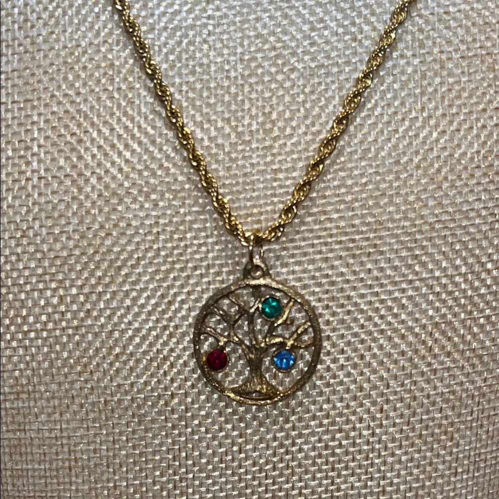 18k Gold Necklace with Tree of Life pendant with Multicolor Gemstones 💎